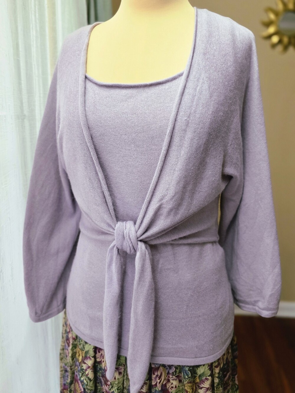 Silk Cashmere Lavender 2 in 1 Cardigan Tank Tie Front Sweater Dana Buchman Small